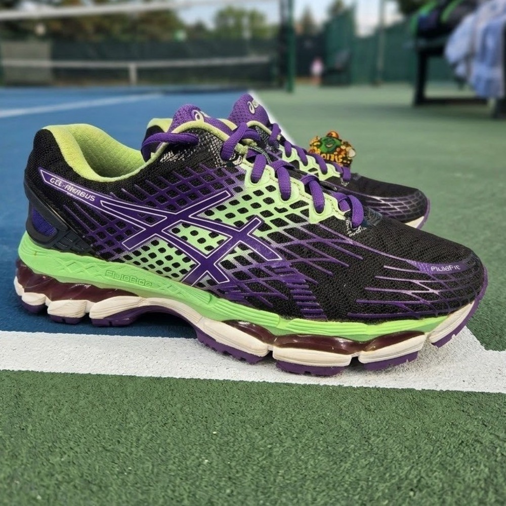 ASICS Gel-Nimbus 17 Womens 8.5 Running Shoes Black Purple Green T557N